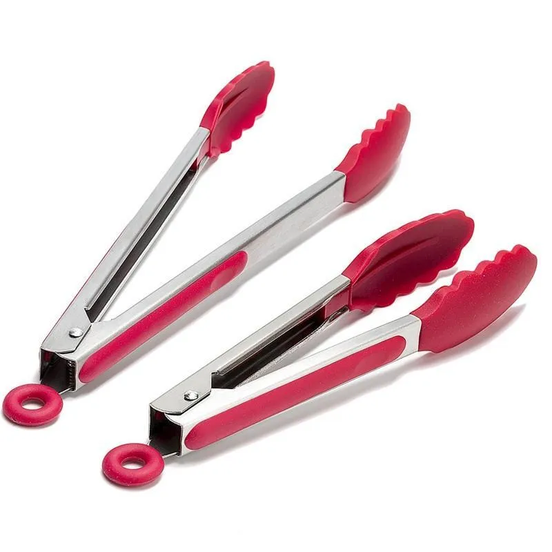 Tongs Premium Set 12 "9" 7 "Dever Pesado, Tenazia De Cozinha De Aço Inoxidável, Tong De Babez, Culinária, Salada Tongs, Com Silicone, Não-Stick,