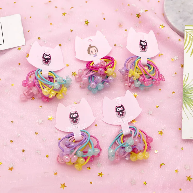 10 szt./Zestaw prosty koreański kolor przezroczyste koraliki dzieci wiązane gumowe elastyczne opaski do włosów do dziewcząt akcesoria do włosów