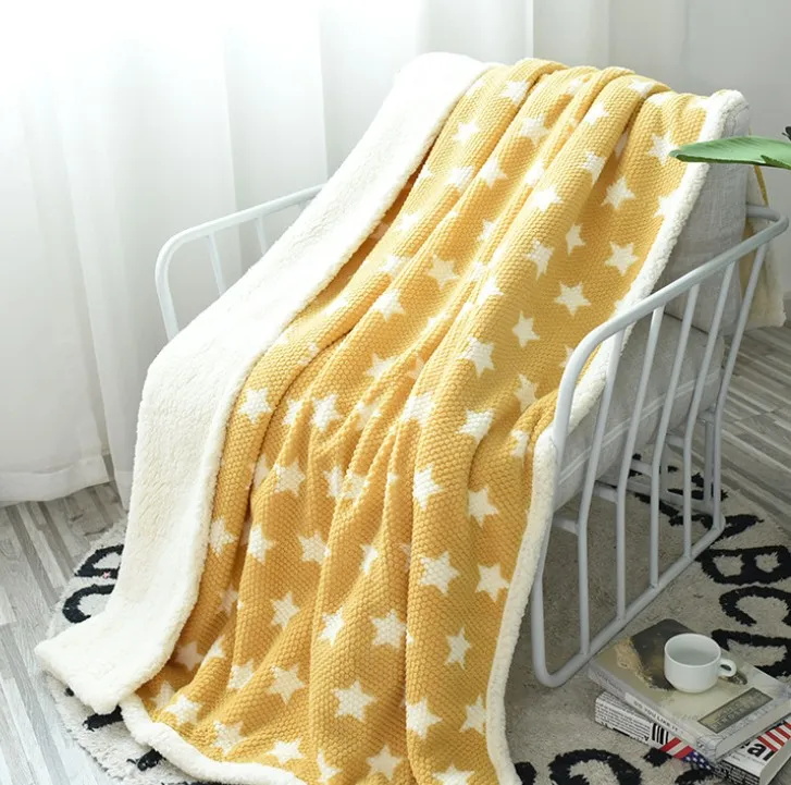 Star Heart Printed Cashmere Double Layer Blanket Double Faced Children's Nap Cartoon Blankets Office Soft Cover Blanket