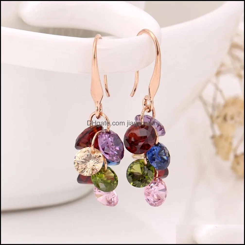 Manxiuni Multicolor Crystal Grape Women Gold Color Dangle Pretty Natural Stone Cubic Zirconia Drop Dangle Earrings For Women