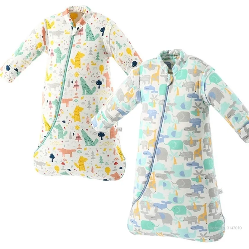 Baby Bio-Schlafsack Abnehmbare Langarm Tragbare Decke Umschlag Winter Warme Mädchen Jungen Kleidung Bettwäsche Quilt 220216