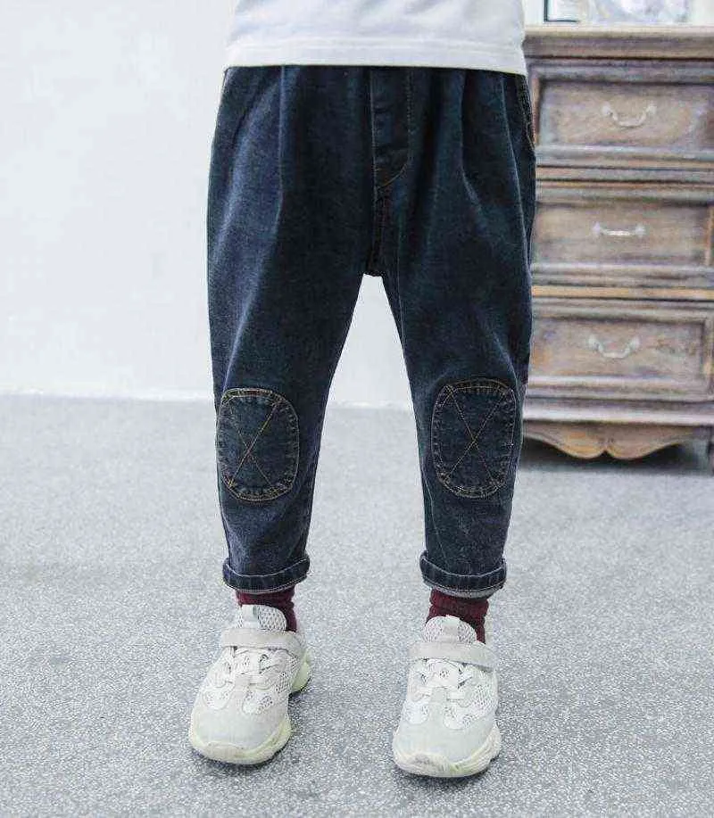 2019 Spring And Autumn Boys Jeans Boys Cotton Casual Pants Stitching Pattern Children Loose Trousers Boys Clothes 4-14Year G1220