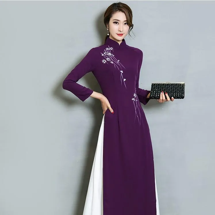 Vestido Formal De Fiesta Cheongsam Tradicional Chino Qipao Floral