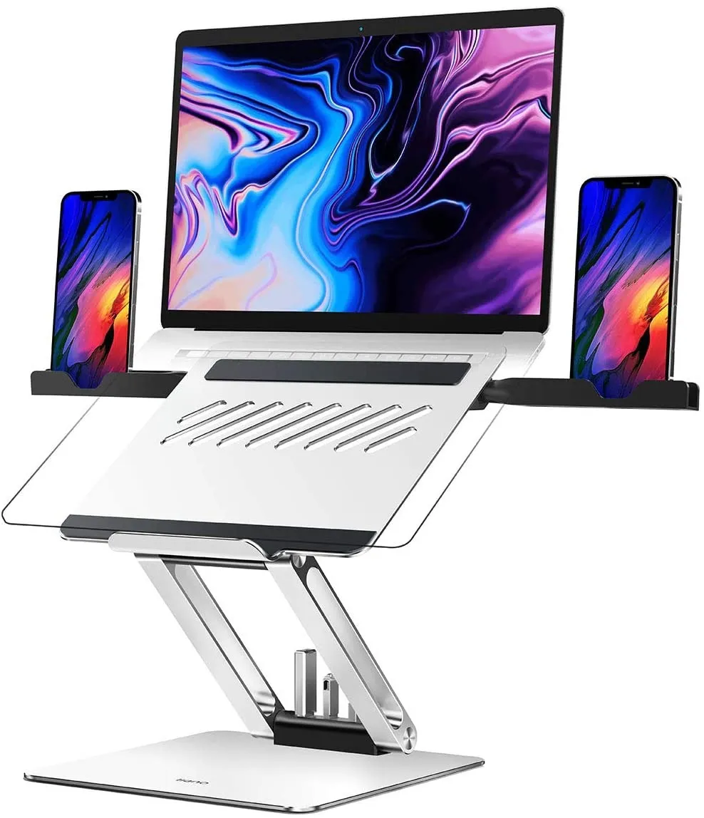 Laptop staan, met USB-hub 3.0, laptopstandaard voor desk, laptop Riser, draagbare standaard instelbare hoogte, ergonomische telefoonhouder