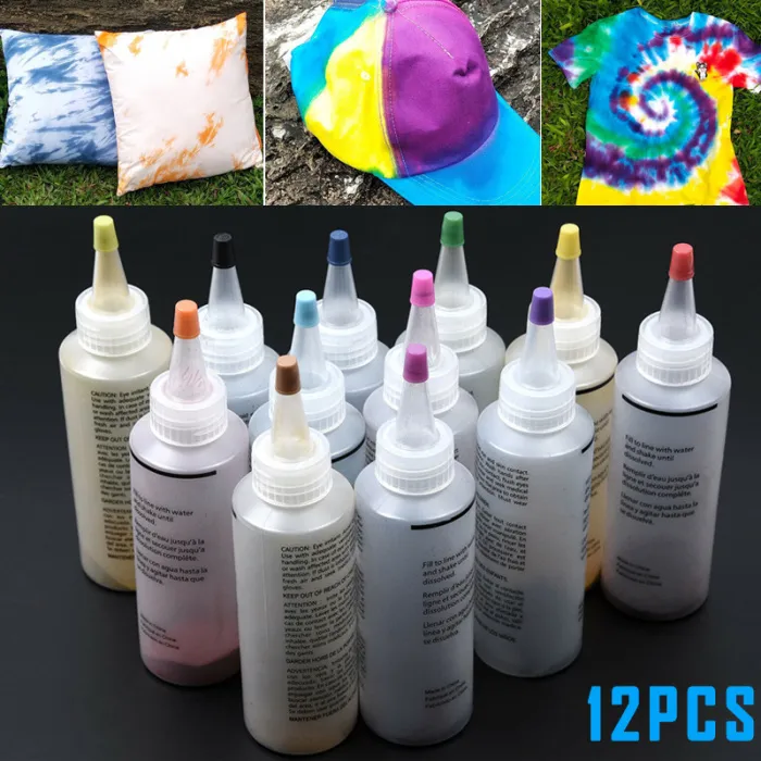 12 Bottles Kit Muti Color Dyes Permanent Paint Tie Dye Kit Permanent ...