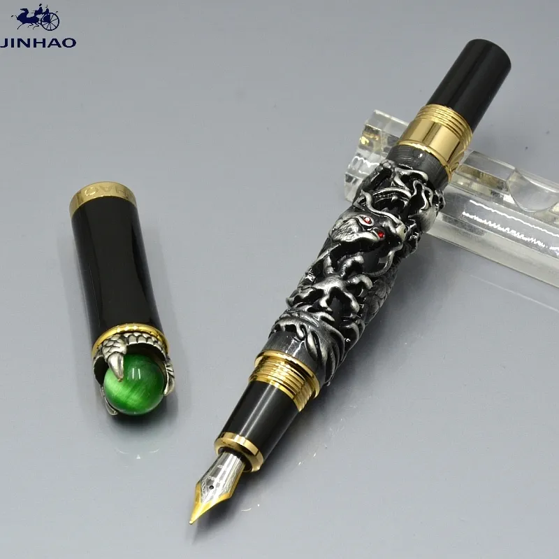 Luxury Jinhao Pen Dragon Shape Reliefs 18k Irurita NIB Classics Fountain Pen Stationery Office School Supplies Skriva Smooth Bläck Pennor