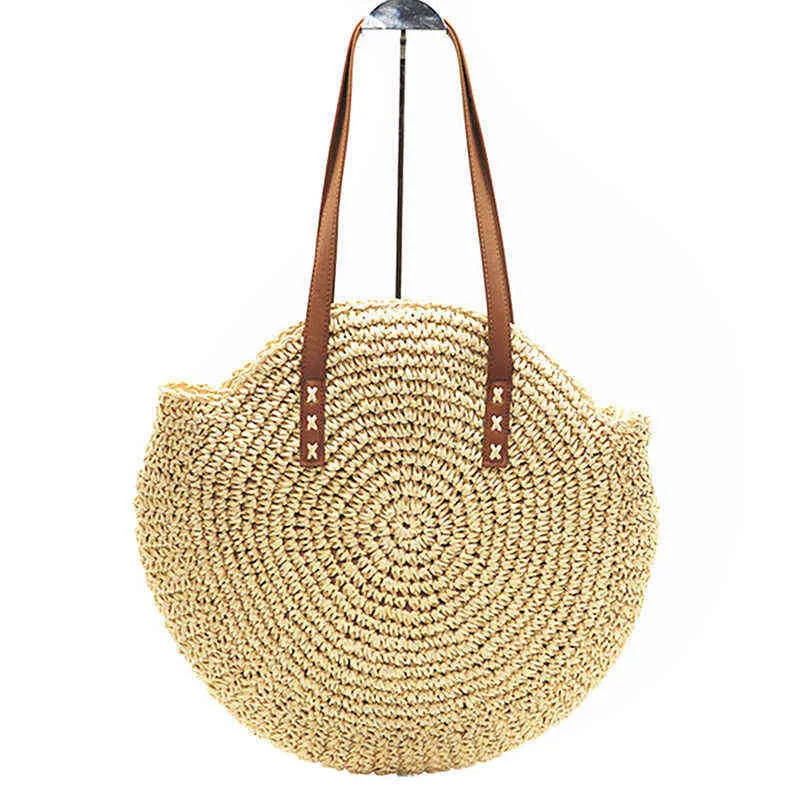 Women Retro Beach Bag Shoulder Bags Hand Woven Straw Bag Large Capacity Handmade Beach Bag Bohemian Rattan Bags Summer Bags G220210