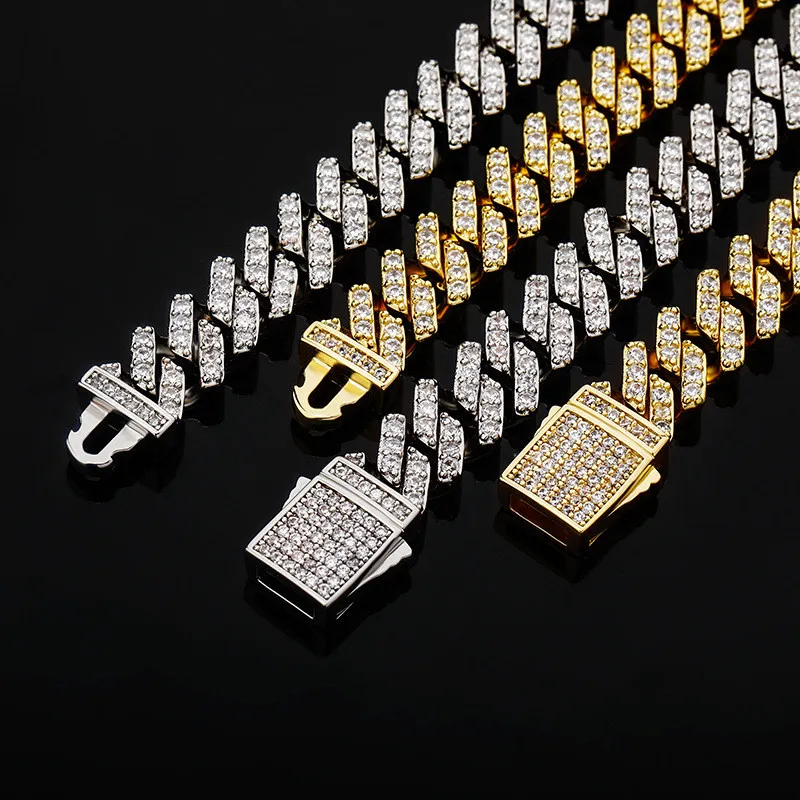 8mm Iced Out Cuban Link Collana Collana Gold Argento Placcato Piatto Stone Pietra Mens Gold Catena Gold Catena Miami Cuba Catena