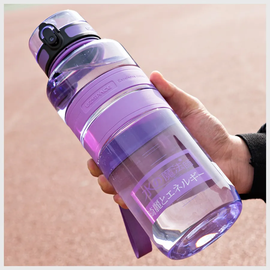 Uzspace 1500ML زجاجات المياه سلبية أيون الرعاية المحمولة الرياضة في الهواء الطلق السفر المشي لمسافات طويلة غلاية صديقة للبيئة تريتان (BPA مجانا) 201105