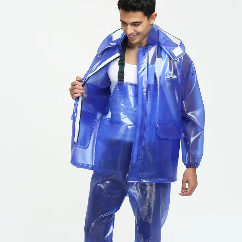 Waterproof Jumpsuit Transparent Men Rain Jacket Impermeable PVC Thick Rain Pants Chubasquero Hombre Wet Weather Gear AC50RC 201110