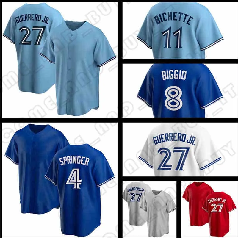 2022 Custom 27 Vladimir Guerrero Jr. 11 Bo Bichette Jersey Toronto George Springer Cavan Biggio Baseball Yamaguchi Randal Grichuk Drury Hernandez Blue Gurriel Jr.