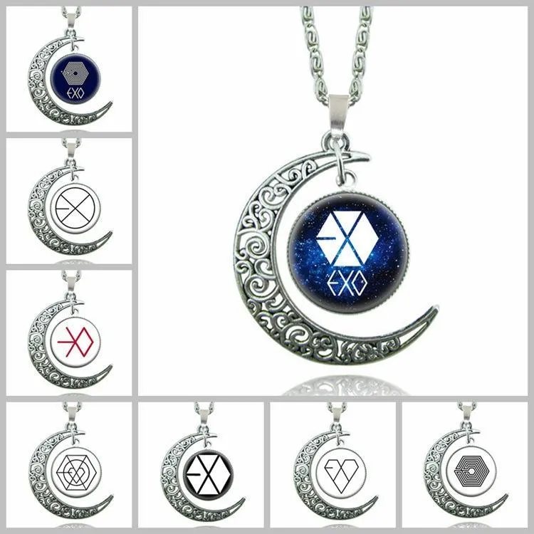 8 design moonstone necklace Owl Flower tree of life Cabochon glass Charms moon and star pendant necklaces For women Fashion Jewelry