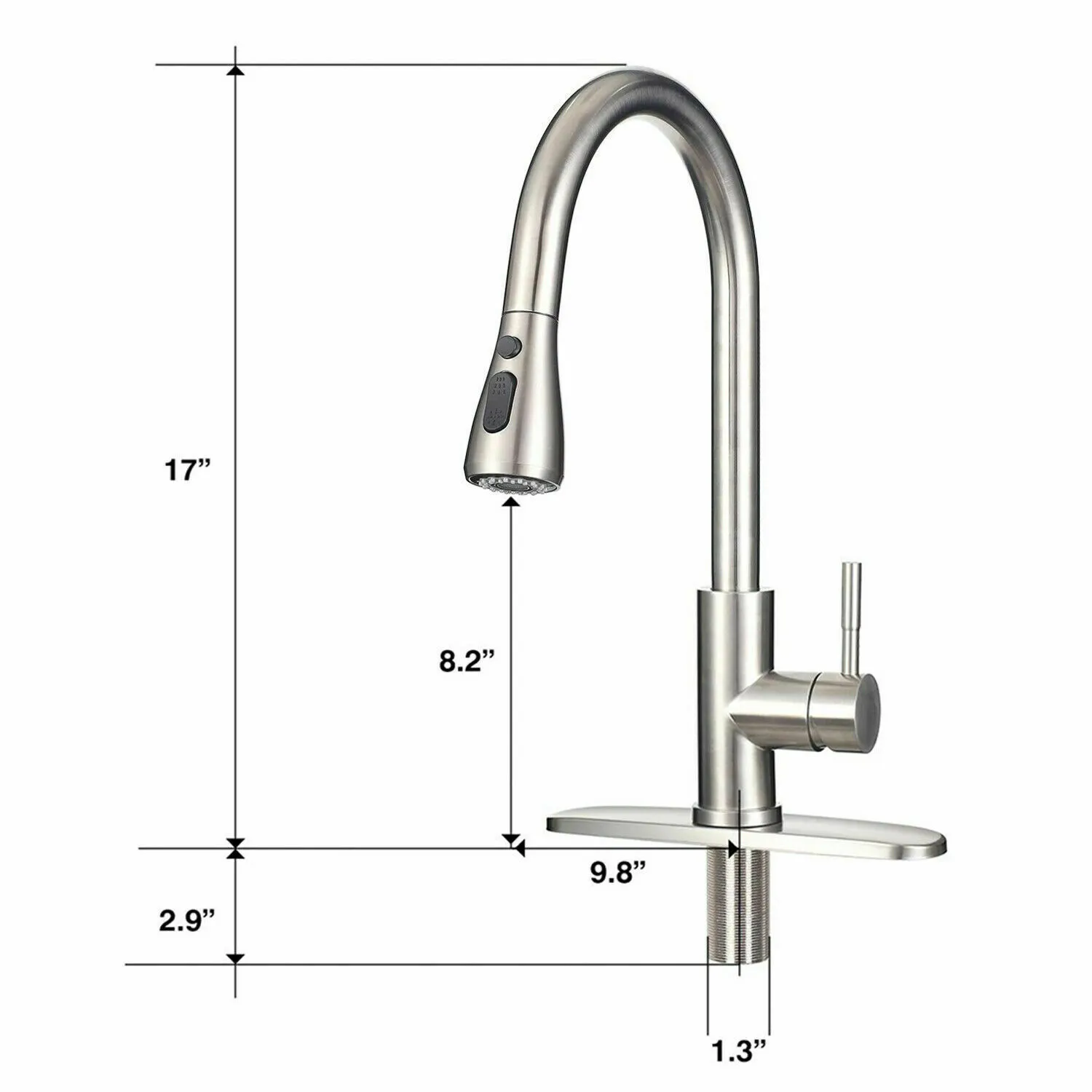 Torneira de cozinha comercial de aço inoxidável de alça única com pulverizador pull-down pull-down 306g