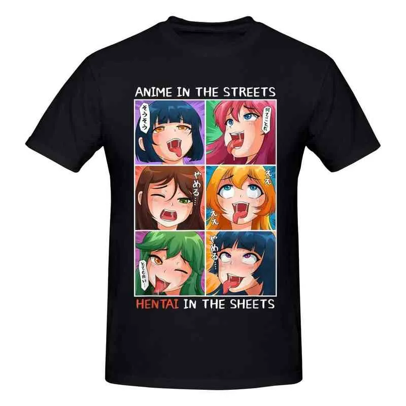 Hentai Ahegao Hentai nos lençóis Ecchi Anime T Shirt Harajuku Roupa T-shirt Algodão Camisolas Graphics Tshirt Tshirt Tee Top Y220208