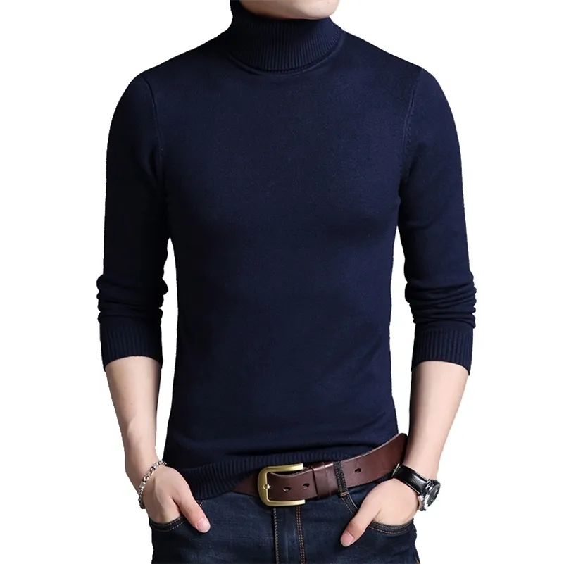 BROWON Brand-sweater Slim Sweaters Men's Base Coat Thickked Turtleneck Knitwear Long Sleeve Basic Sweater 201211