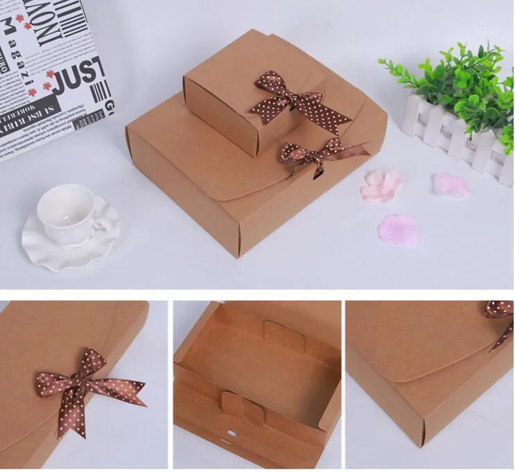 Presentförpackning 3 Storlekar Stor kartong + Ribbon Förpackning Papper Craft Box Bröllop, Kraft Rektangel Förpackning för