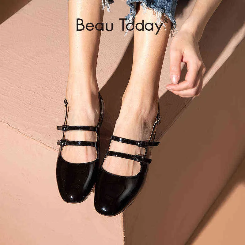 Scarpe basse Mary Janes De Charol da donna con tacco fibbia punta quadrata Light Jk fatte a mano 2 9