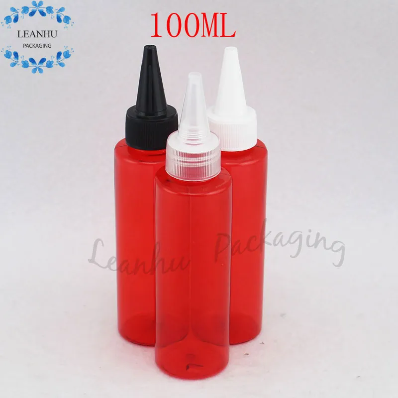 Bouteilles en plastique vides rouges de 100 ml avec bouchons à bouche pointue, bouteille de shampoing rechargeable, soins personnels pour femmes, lotion de maquillage
