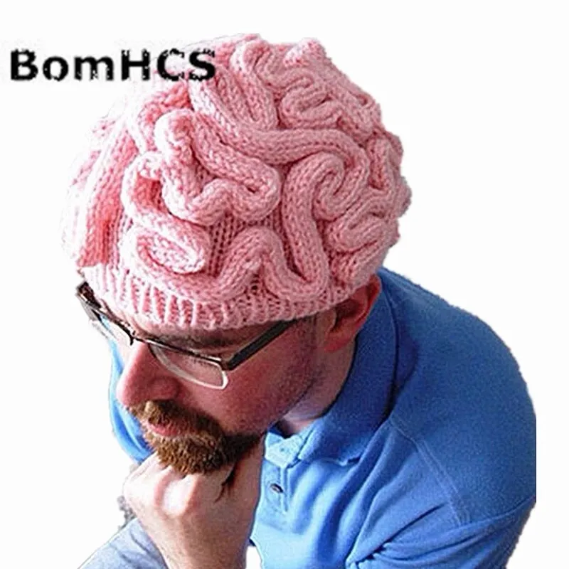 BOMHCS забавная прохладная зимняя индивидуальность ужасная шерсть шерсть мозга теплая ручная работа мужчин женские шансы шапки подарки Y201024