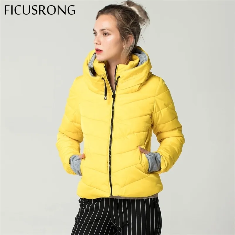 후드 옐로우 여성 가을 ​​겨울 자켓 스탠드 칼라 코튼 패딩 여성 기본 재킷 겉옷 코트 chaqueta mujer ficusrong lj201021