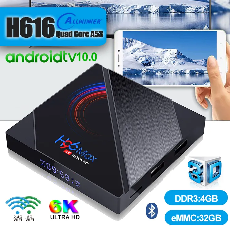 H96 Max Android TV Box 10,0 Allwinner H616 4 Гб + 32 Гб / 64 Гб 6K двойной Wifi 2.4G5G Поддержка BT4.0 PK T95 X96 мини