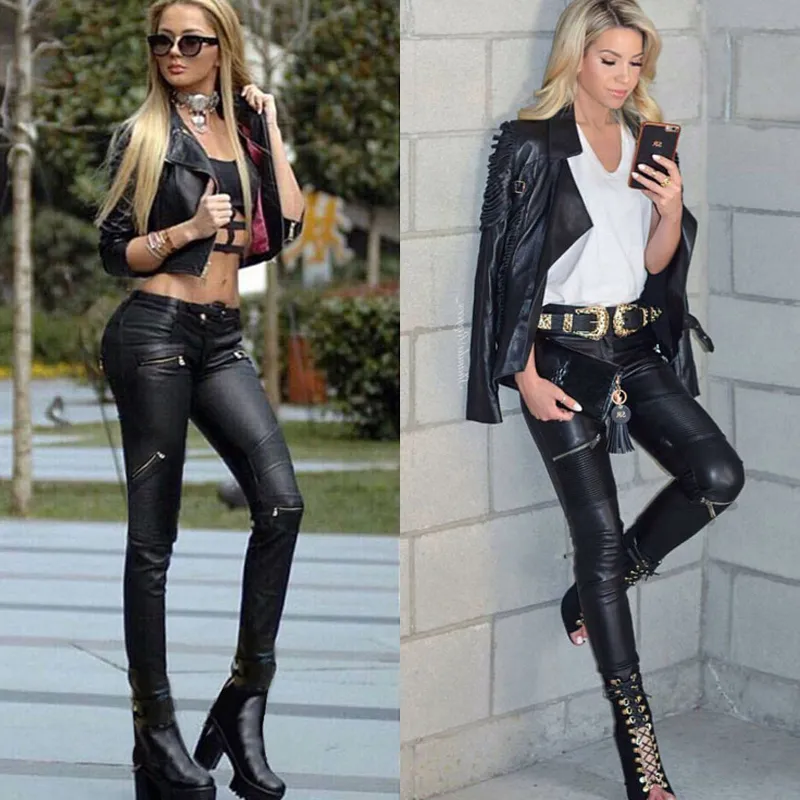 High Waist Stretch Pu Leather Biker Leather Pants Womens For Women Skin  Tight, Zipper Closure, Punk Rock Style, Plus Size XS 201106 From Mu03,  $32.5