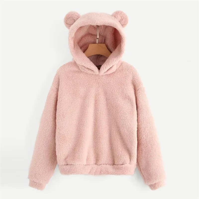 5XL surdimensionné avec des oreilles rose Kawaii Hoodies Femmes Sweats d'hiver en peluche Belle Harajuku Anime Hoodies Hoodies 201106