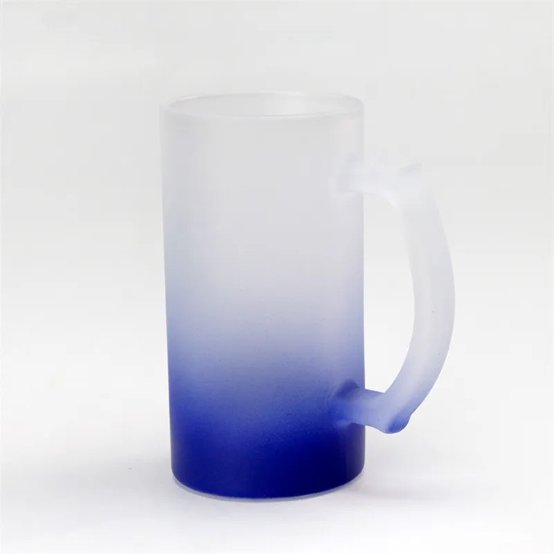 16oz Sublimation Frosted Glass Beer Mugs Gradient color With handle Portable soda Pop Can Coffee Milk Juice Water Cups B1