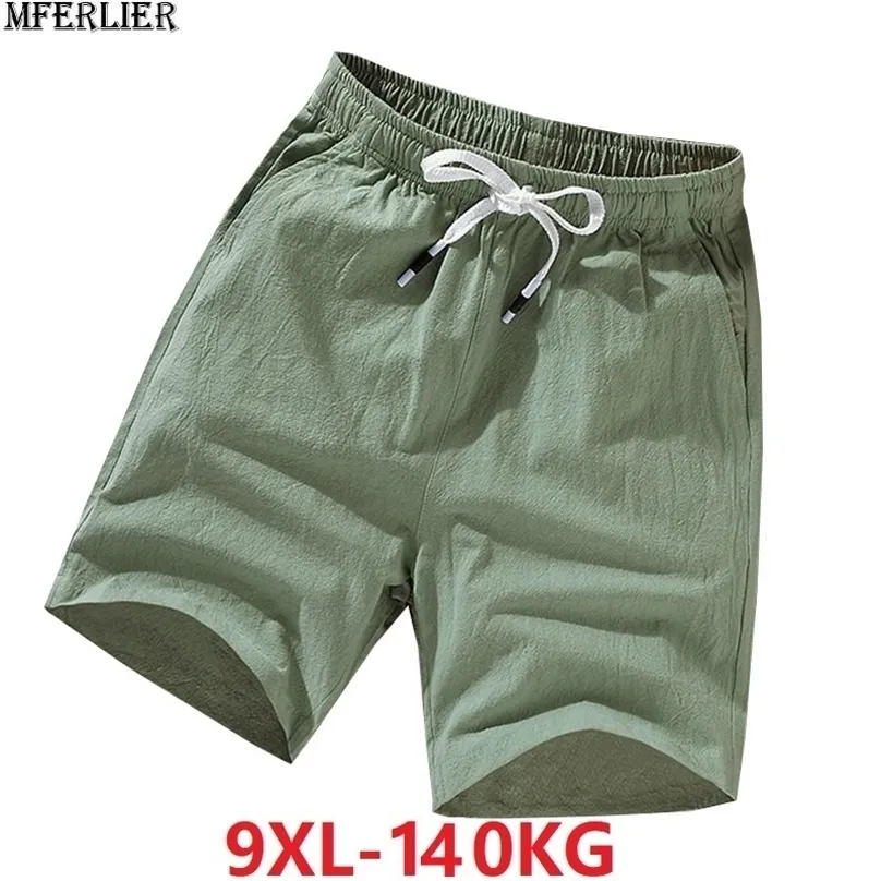 Zomer Mannen Linnen Katoenen Shorts Chinese Stijl Plus Size Big 6XL 7XL 8XL 9XL Casual Mannen Home Stretch Groen Orange 48 220301