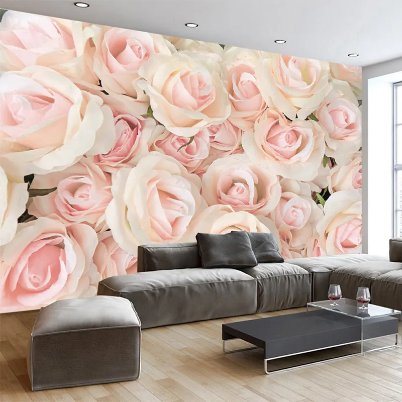 Moderne romantische warme rosa Rose Wandbild Tapete Wohnzimmer Hochzeit Haus Hintergrund Wandverkleidung Foto Tapeten für Wände 3 D