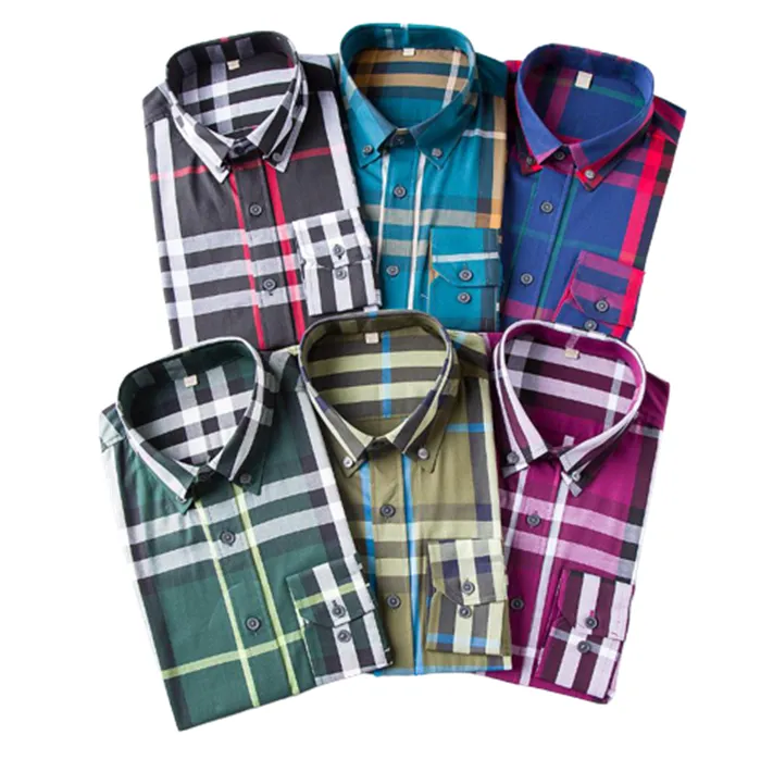 Camisas casuais casuais homens camisa de xadrez listrada de manga comprida Spring Outono Outono Ásia Tamanho S M L XL XXL XXXL 4XL # 152