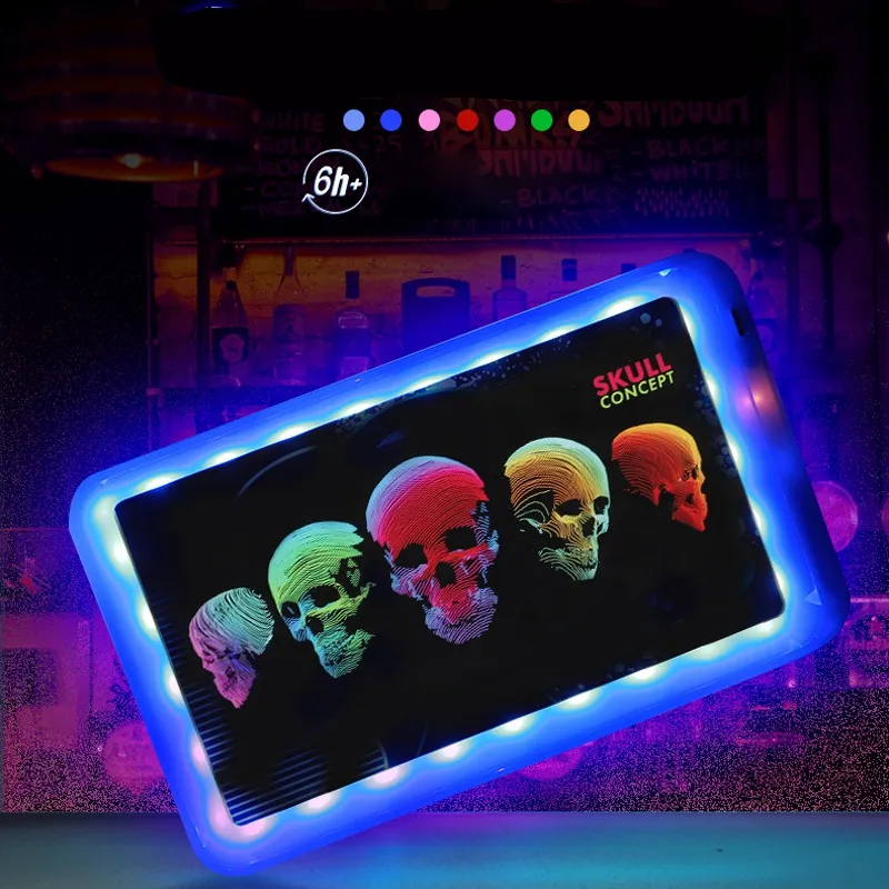 Customized Logo LED Glow Tray Plastic Rolling Tray for Tobacco Storage tray Rechargeable Smoking Serving Plate KKB2836