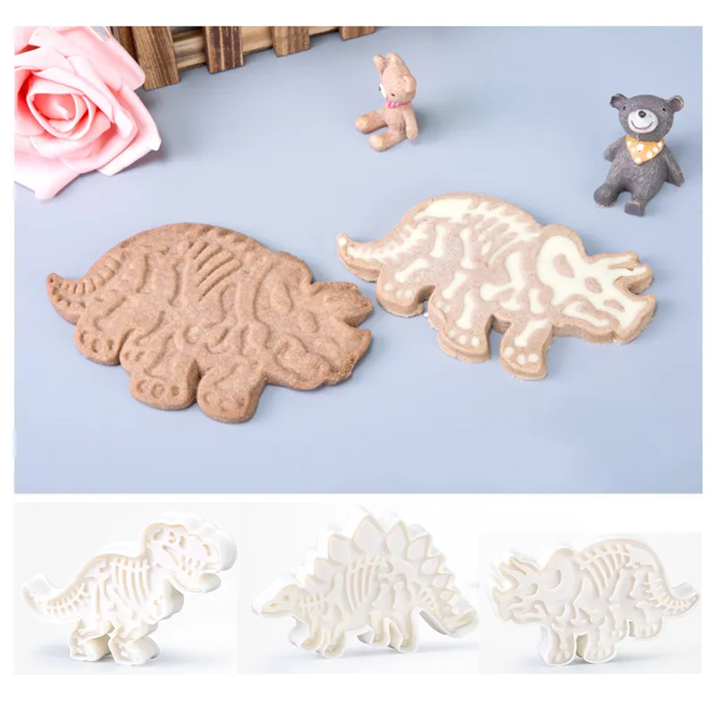 3 stks Dinosaurus Cookies Cutter Mold 3D Dinosaur Biscuit Embossing Mold Sugarcraft Dessert Bakken Silicone Mold Cake Decor Tool 201023