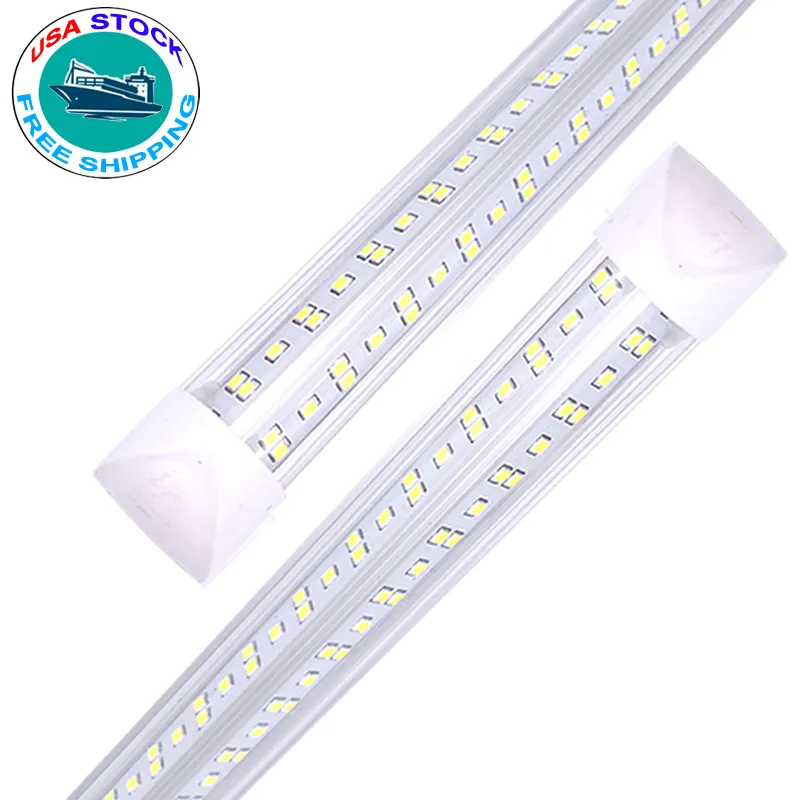 8FT LED Shop Light Fixture, V Shape T8 Integrated 8 Foot Tube Lights, 6500K Cold White, High Output 144W Tubes Light, Double Sided for Garage, Warehouse, Clear Cover In Stock