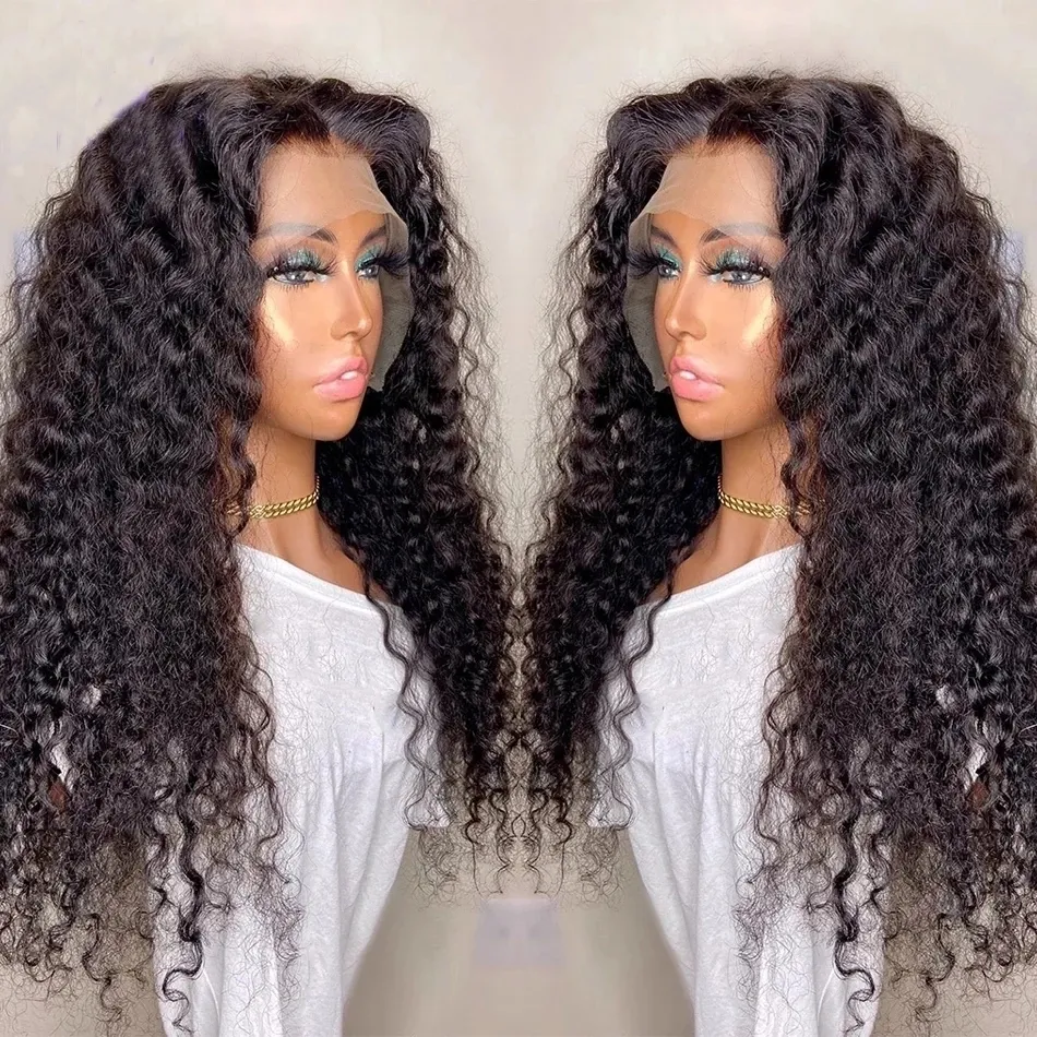 Deep Wave Transprent 13x6 Lace Front Human Hair Wig Loose Curly 360 Frontal Remy Pre Plucked Water Wave Silk Top Full Laces