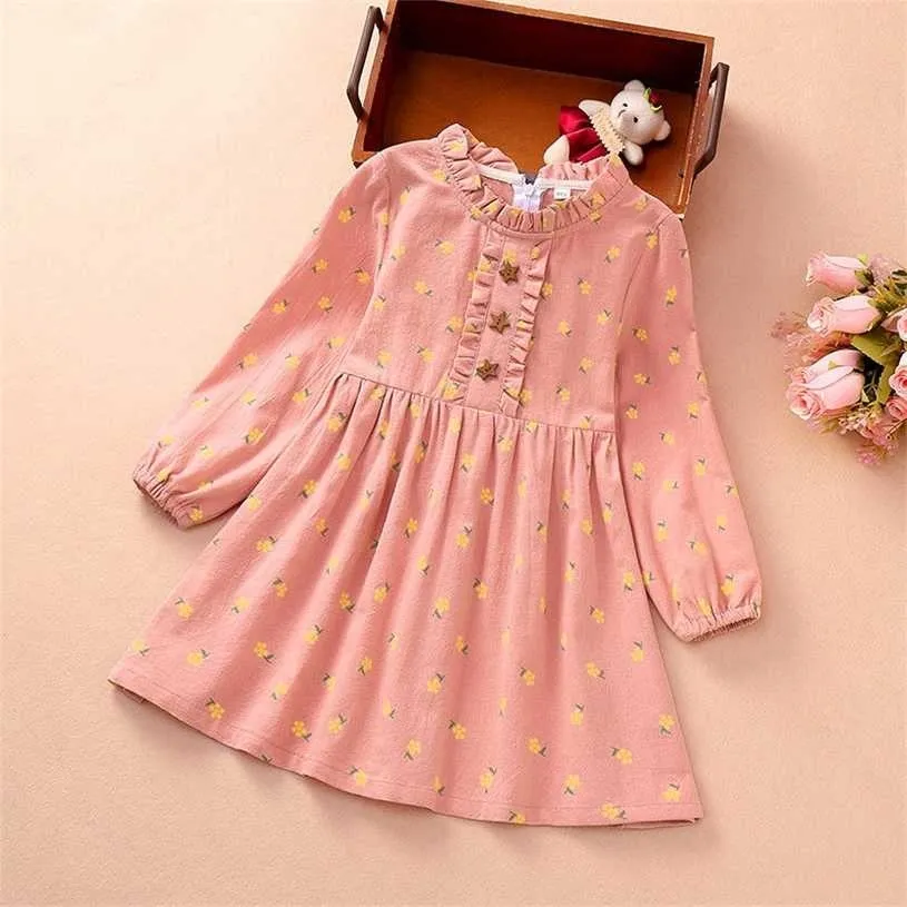 Ragazze vestono cotone primavera autunno manica lunga casual stampati abiti a fiori per la principessa costumi per bambini 3 5 6 7 8 anni 211231