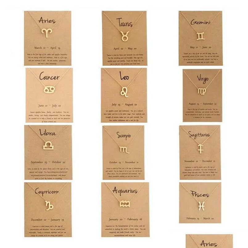 12 zodiac necklaces with gift card constellation sign pendant silver chains necklace for men women fashion jewelry in bulk ship