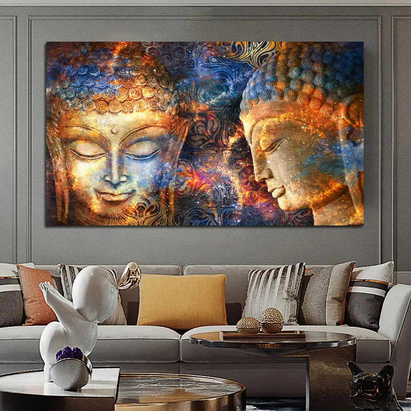 Golden Buddha Lord Abstrakte Leinwand Malerei Buddha Leinwand Religiöse Poster und Druck Wandkunst Bilder Für Wohnzimmer Cuadros