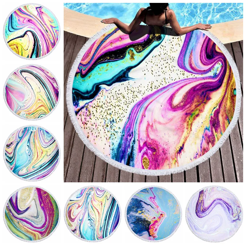 Rodada Toalha de Praia Impresso Homens Mulheres Praia Beach Cobertor Borla Sunshade Shawl Cover Picnic Tapete Tapete Yoga Mat 48 Designs YG1023