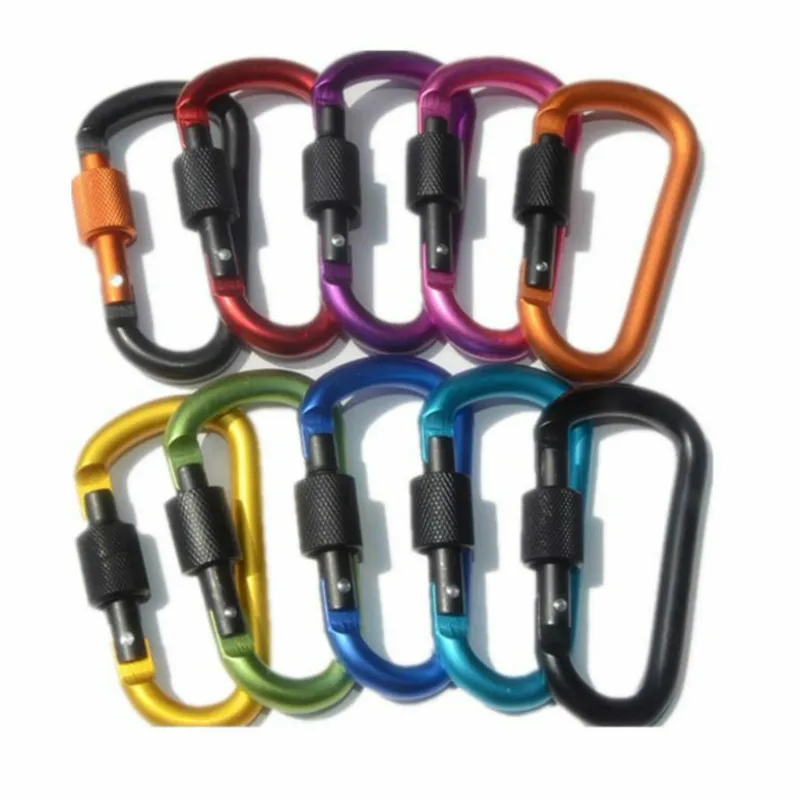 Engrossado diâmetro 8CM coloridos Styles liga de alumínio D Escalada Botão With Lock Carabiner Keychain gancho de suspensão Camping DLH056