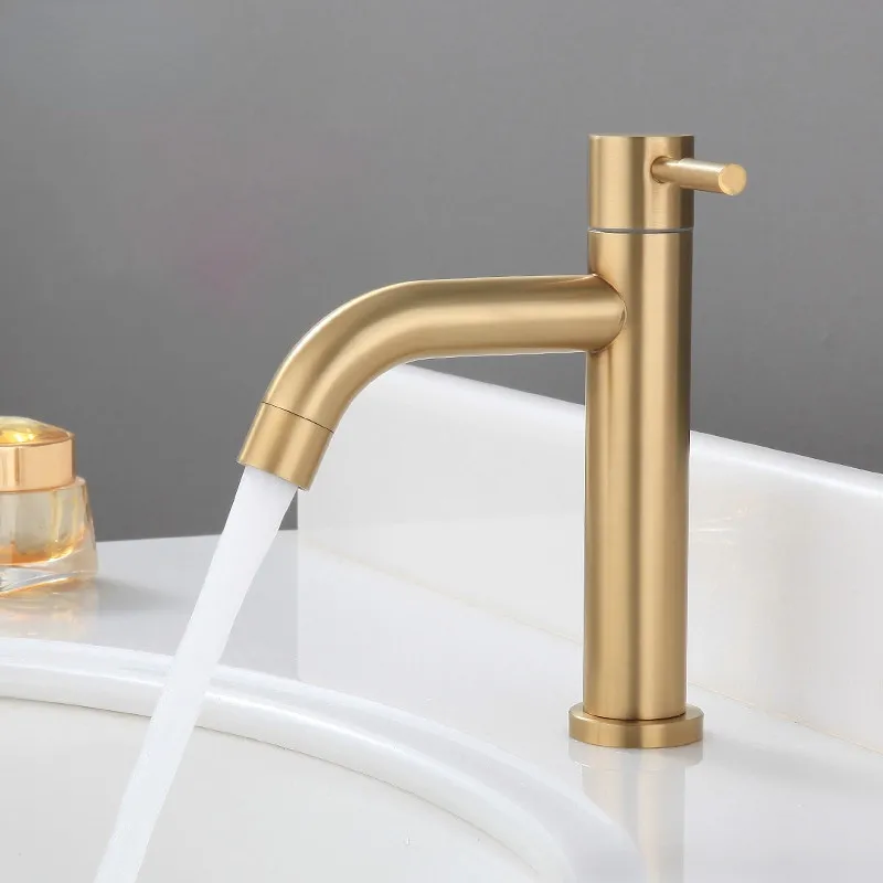 Bateria umywalkowa Złota szczotkowana łazienka Washbasin Dotknij pojedynczego franki z zimną wodą Waterfall Bathroom Sink Tap (nie obejmuje węża)