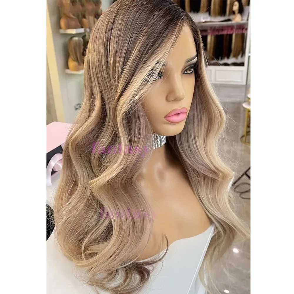 HD-blonde Echthaar-Perücke mit Spitze vorne, gewellte und gerade Frontalperücken, platinweiße Highlights, brasilianisches Remy-Haar für Frauen