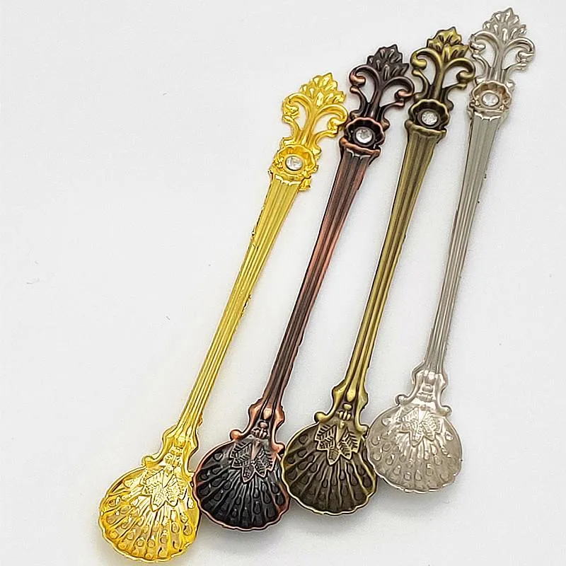 Vintage Alloy Coffee Spoon 11cm Mini Spoon Crown Palace Carved Small Tea Ice Cream Sugar Dessert Spoons