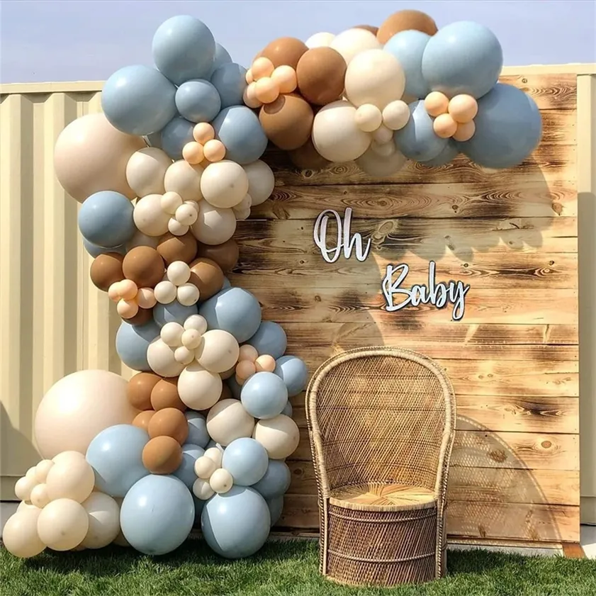 133PCS Coffee Blue Balon Arch Zestaw Garland Skin Macaron Brown Balloons Baby Shower Anniversary Party Deco 220217