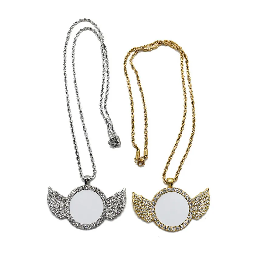 Sublimation Necklace Sublimation Blanks Diamond Gold Pendant Necklace Angel  Wings Thermal Transfer Pendant Metal Customize Gift Dye Valentines Gift A02  From Household_shop, $5.67