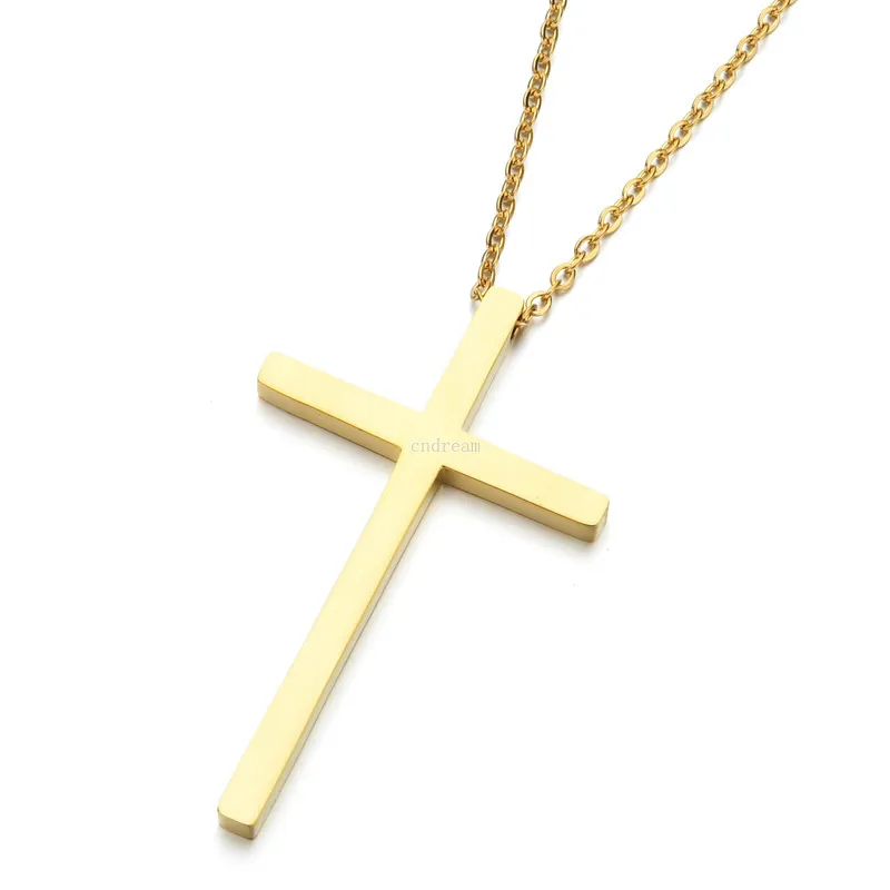 Mode guld Jesus kors halsband rostfritt stål enkelt hänge kvinnor män smycken vilja och sandig gåva