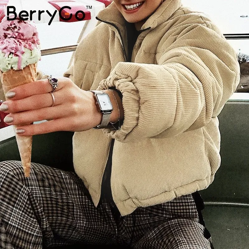 BerryGo Casual Cord dicken Parka Mantel Winter warme Mode Oberbekleidung Mäntel Frauen Oversize Streetwear Jacke Mantel weiblich 201225