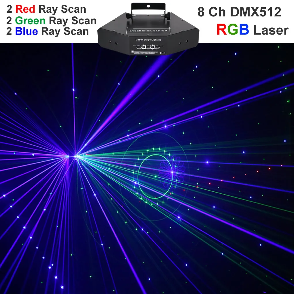 En forme d'éventail DJ DMX 6 Lentille RVB Polychrome Motif Faisceau Laser Projecteur Spectacle De Lumière Concert Partie Effet D'éclairage De Scène B-X6