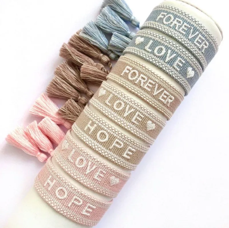 Woven Friendship Bracelet Fabric Canvas Bracelets with Embroidery Lucky Saying Jewelry Gift For Women Men Teens Mom281S