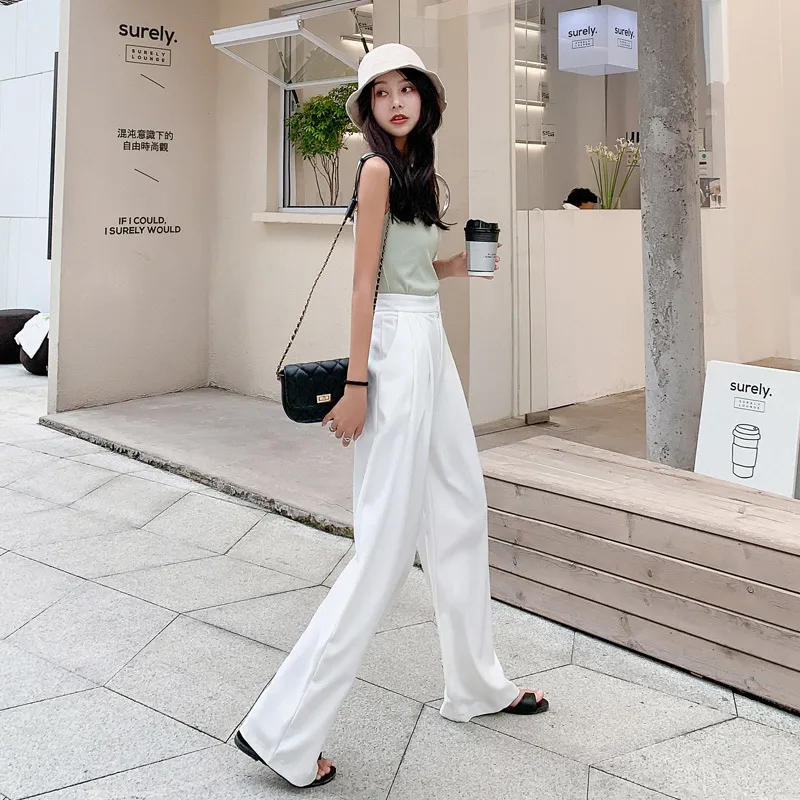 Chic White High Waist Work Black Wide Leg Pants For Women Perfect